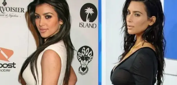 How does Kim Kardashian's appearance change before and after contouring